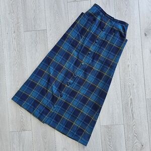 Vintage Highland Queen Wool Blue Tartan Academia Full Length Maxi Skirt, XXS